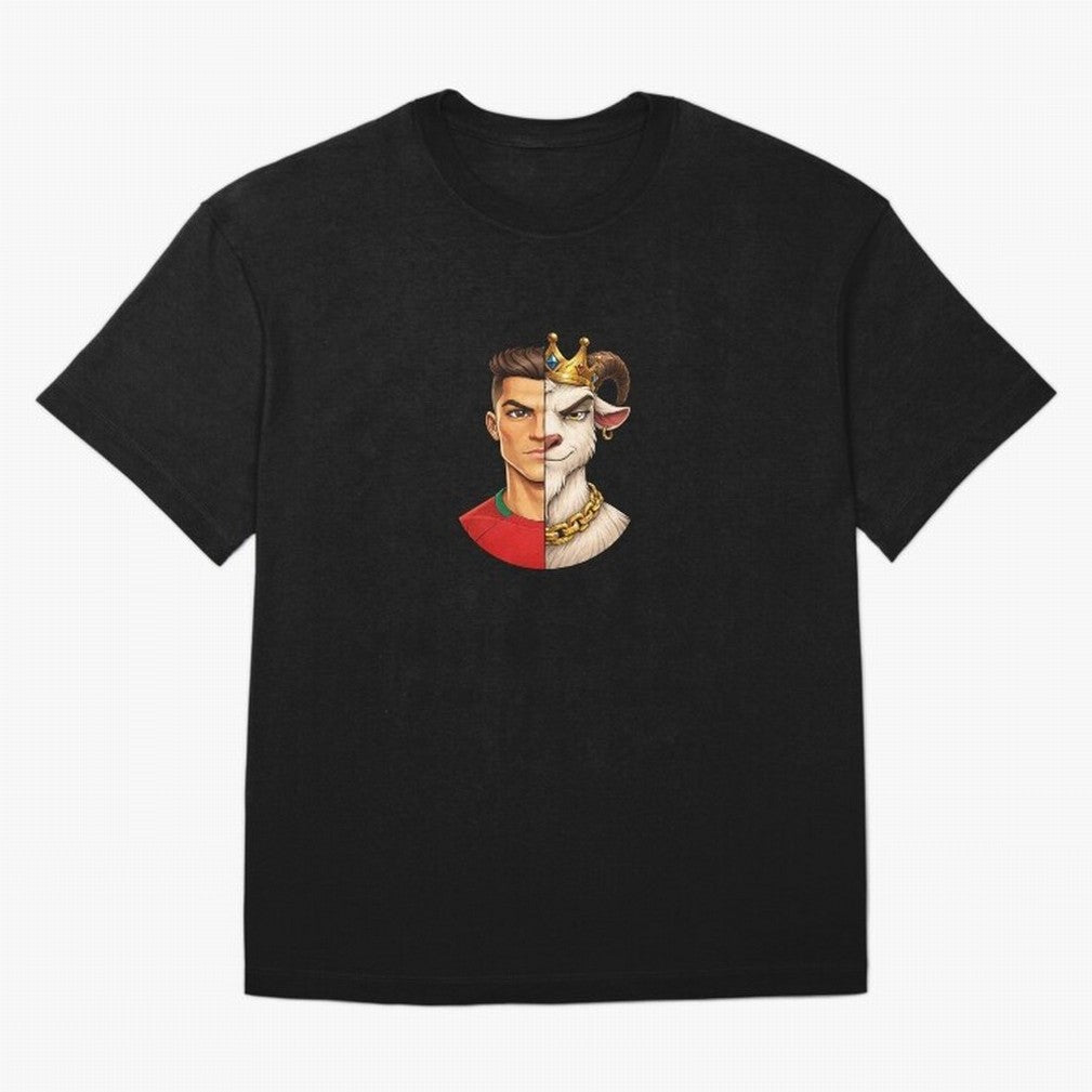 Half Man Half Goat - Cristiano Ronaldo Oversized T-Shirt Carry the Dream of Global Football Passion for FIFA World Cup 2026 Group Stage, Celebrating CR7 and Messi, France and Portugal, Global Supporter Spirit, Legendary Goals, National Colors and