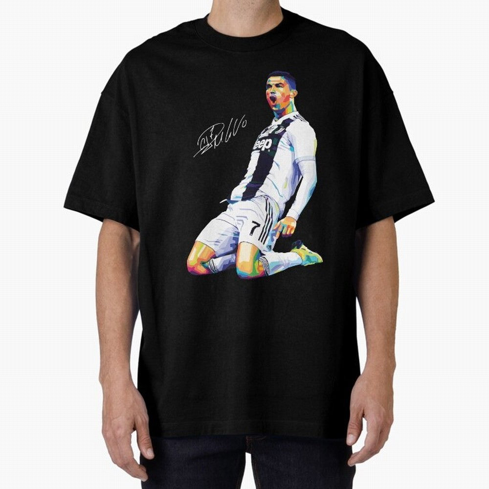 C Ronaldo Wpap Pop Art Oversized T-Shirt Back the Journey through FIFA World Cup 2026 Group Stage Spirit, Capturing Spain, Neymar, Retro Football Energy, Iconic Rivalries, Trophy Chase Drama and Stadium Atmosphere; Ideal for Football Dads, Football