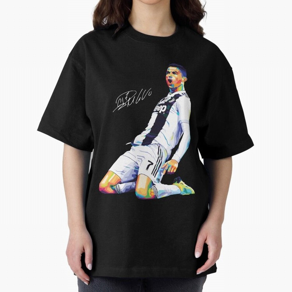 C Ronaldo Wpap Pop Art Oversized T-Shirt Back the Journey through FIFA World Cup 2026 Group Stage Spirit, Capturing Spain, Neymar, Retro Football Energy, Iconic Rivalries, Trophy Chase Drama and Stadium Atmosphere; Ideal for Football Dads, Football