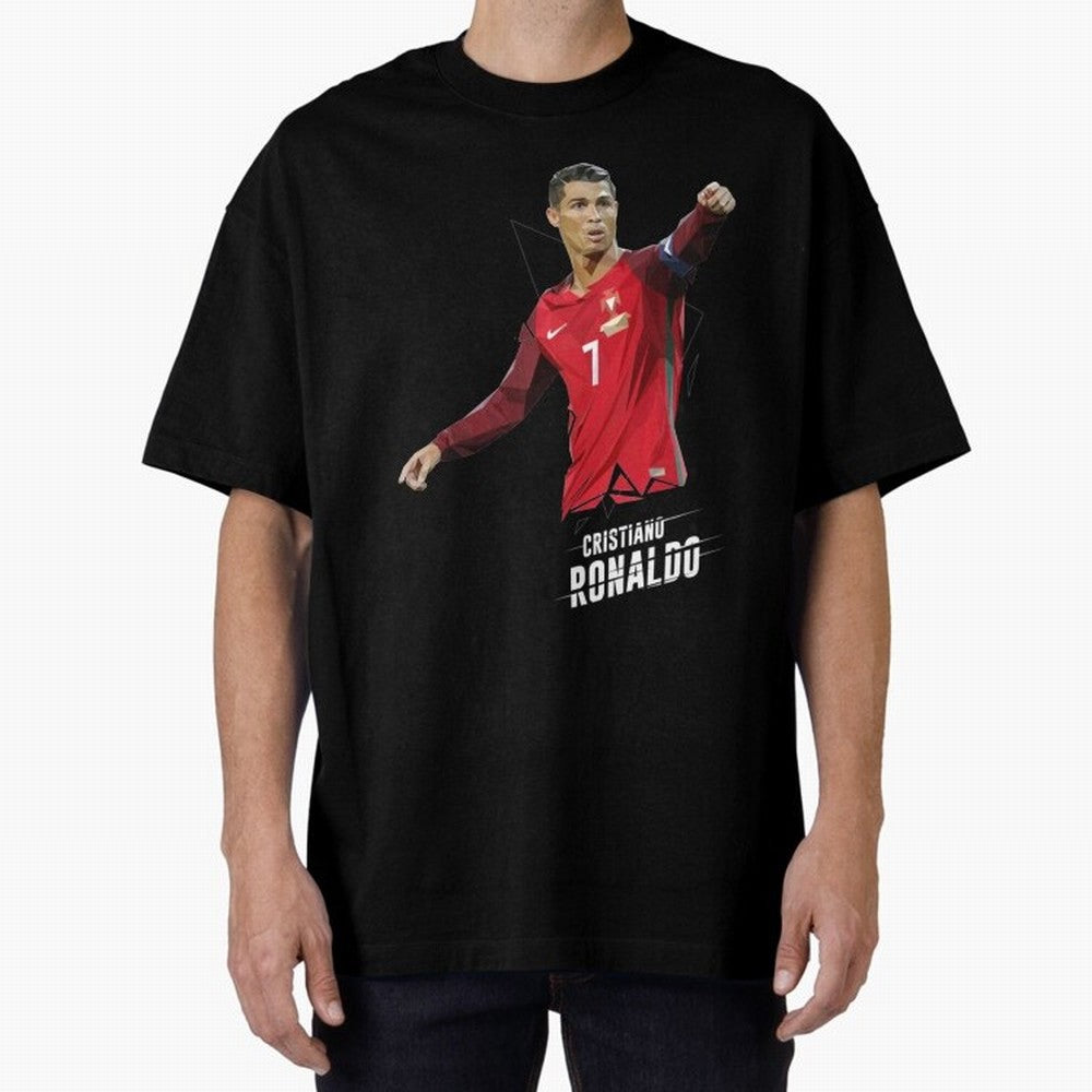 Ronaldo Cristiano Ronaldo Lowpoly Art Oversized T-Shirt Show Match Day Excitement for Match Day Hype around FIFA World Cup 2026, Messi, CR7 and Mbappe, Brazil, Portugal and Argentina, Championship Spirit, Famous Goals, Roaring Crowds and