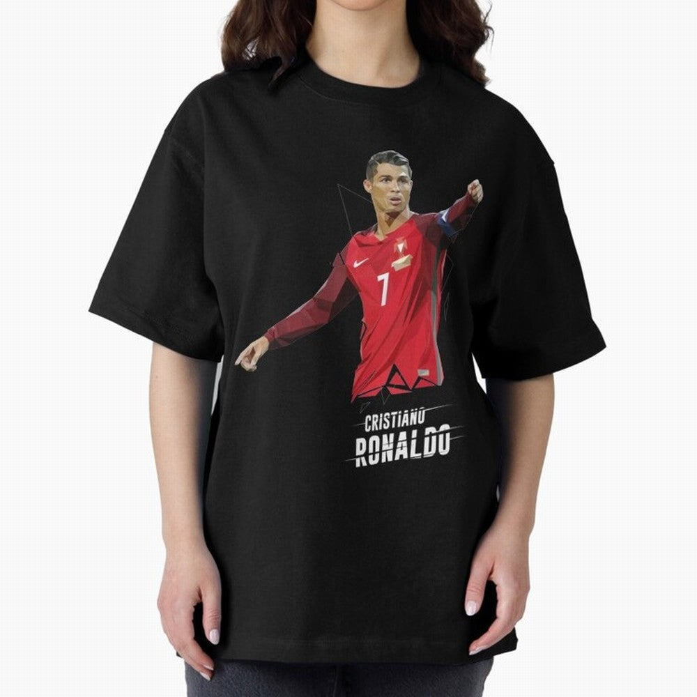 Ronaldo Cristiano Ronaldo Lowpoly Art Oversized T-Shirt Show Match Day Excitement for Match Day Hype around FIFA World Cup 2026, Messi, CR7 and Mbappe, Brazil, Portugal and Argentina, Championship Spirit, Famous Goals, Roaring Crowds and