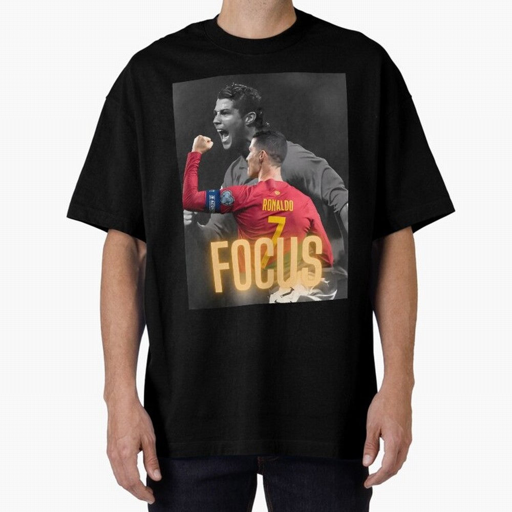 Focus With CR7 Oversized T-Shirt Fuel FIFA World Cup 2026 USA Canada Mexico for Fans of Messi and Spain and Netherlands, Bringing Sports Nostalgia, International Competition, Famous Players and Unforgettable Victories; Perfect for People Who Love