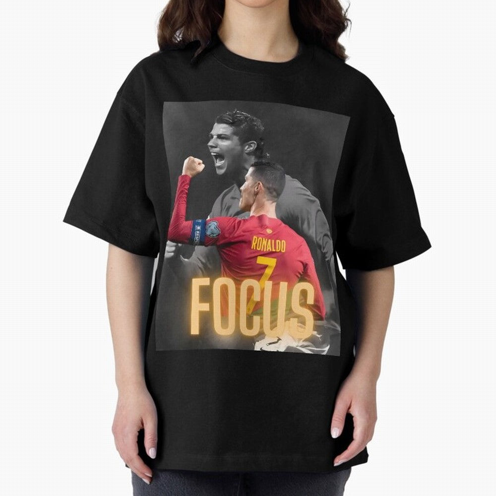 Focus With CR7 Oversized T-Shirt Fuel FIFA World Cup 2026 USA Canada Mexico for Fans of Messi and Spain and Netherlands, Bringing Sports Nostalgia, International Competition, Famous Players and Unforgettable Victories; Perfect for People Who Love