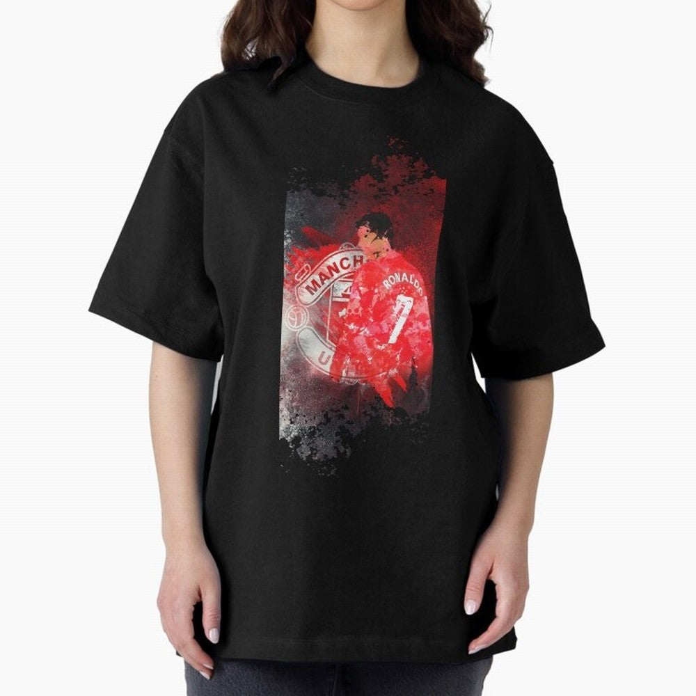 Ronaldo Illustration 003 Oversized T-Shirt Show Passion for the Stars of FIFA World Cup 2026 Group Stage for Fans of Mbappe and Argentina, France and Brazil, Bringing Global Supporter Spirit, Legendary Goals, National Colors and Tournament