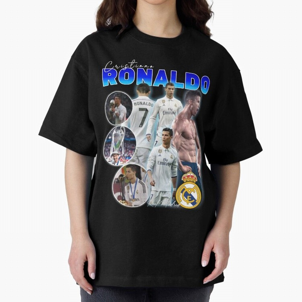 Cristiano Ronaldo Bootleg Oversized T-Shirt Make Memories around the FIFA World Cup 2026 USA Canada Mexico Journey through Messi and Cristiano Ronaldo Highlights, England Pride, Championship Spirit, Famous Goals, Roaring Crowds and International