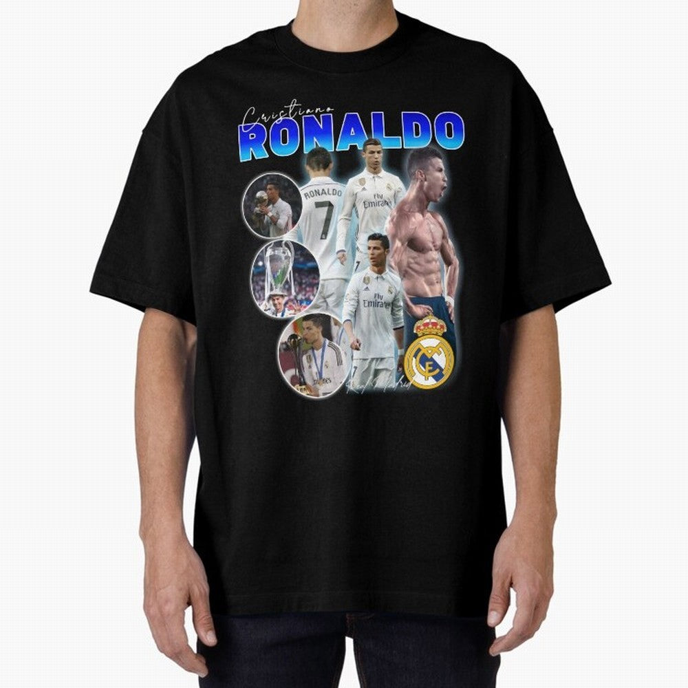 Cristiano Ronaldo Bootleg Oversized T-Shirt Make Memories around the FIFA World Cup 2026 USA Canada Mexico Journey through Messi and Cristiano Ronaldo Highlights, England Pride, Championship Spirit, Famous Goals, Roaring Crowds and International