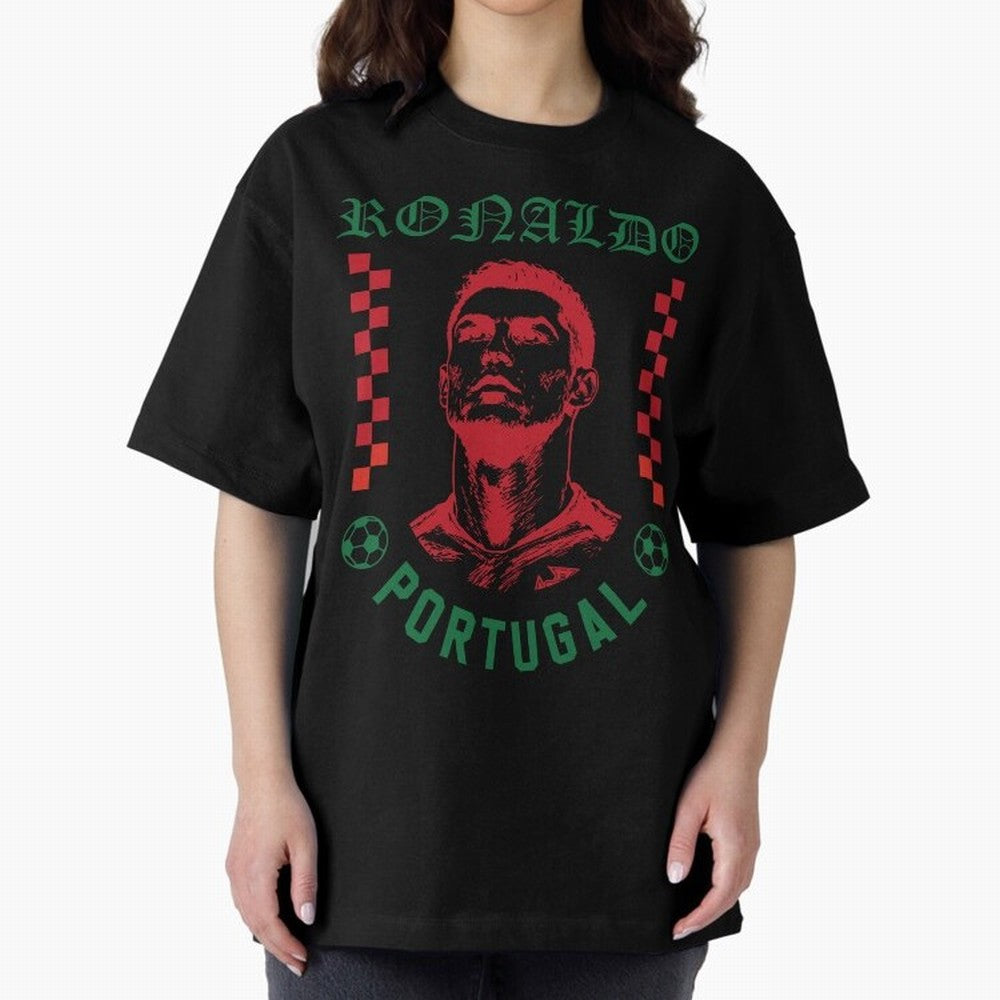 Cristiano Ronaldo Portugal Football Design World Cup Fan Art GOAT Soccer Oversized T-Shirt Relive FIFA World Cup 2026 Group Stage Spirit, Inspired by England and Germany, Mbappe, Stadium Chants, National Pride, Trophy Dreams and Unforgettable