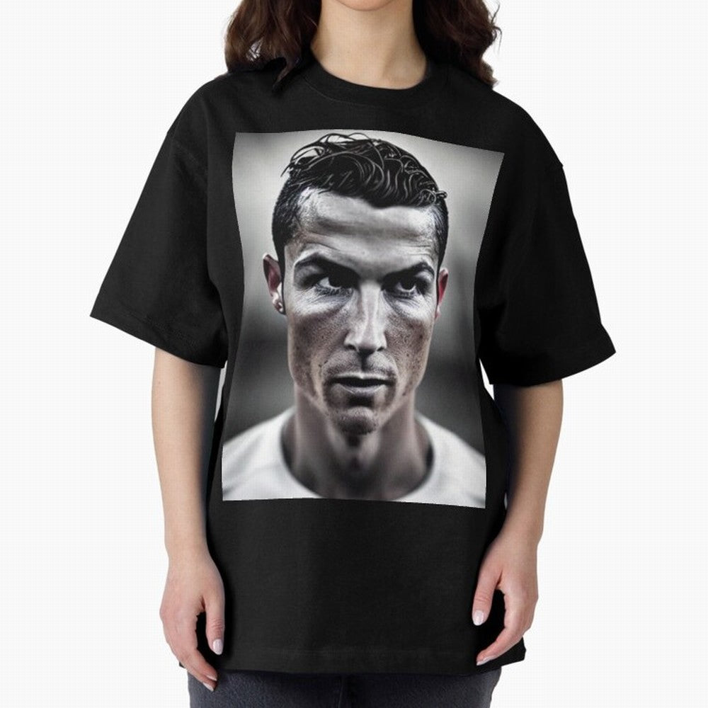 Cristiano Ronaldo Portrait Oversized T-Shirt Celebrate the Road through the FIFA World Cup 2026 Journey through Neymar Highlights, France Pride, Supporter Pride, Iconic Celebrations, Legendary Names and Global Match Day Energy; Great for Supporters