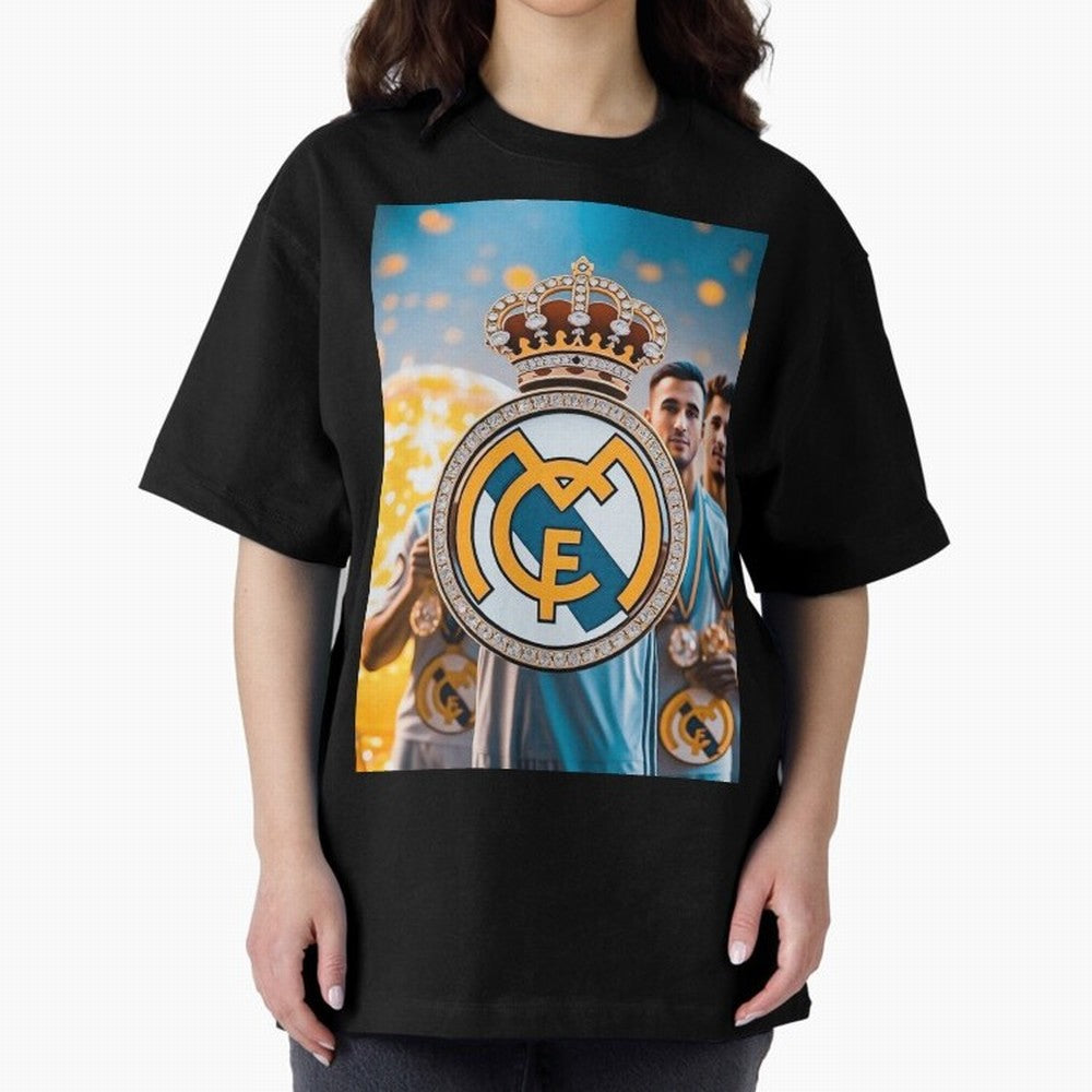 El Medall¨®n Del Real Madrid Oversized T-Shirt Show Your Stadium Side during Global Football Passion for FIFA World Cup 2026 Group Stage, Centered on Neymar, Haaland and Cristiano Ronaldo, Netherlands, Supporter Pride, Iconic Celebrations,