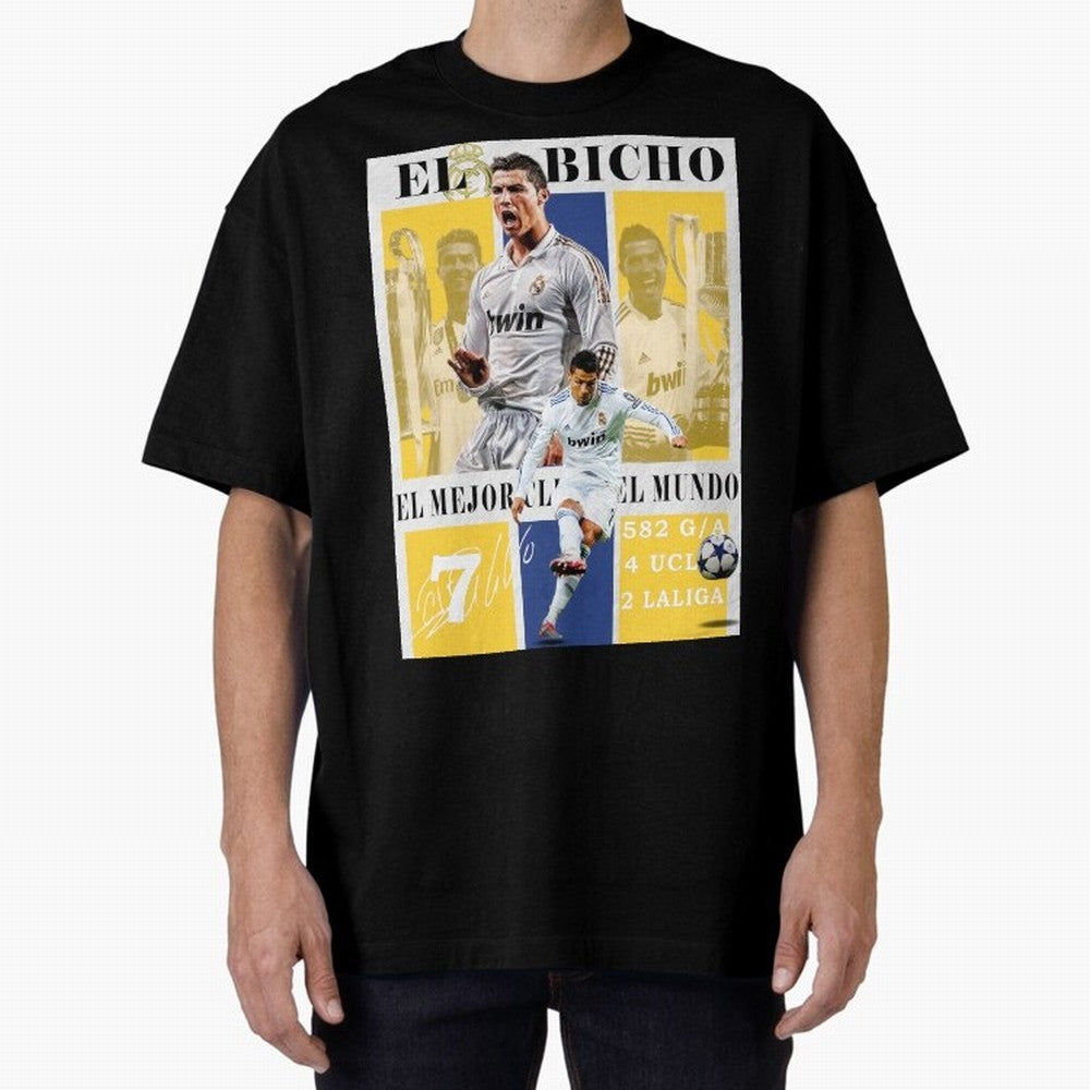 Cristiano Ronaldo Real Madrid Wall Art Oversized T-Shirt Feel the Roar of Match Day Hype around FIFA World Cup 2026, Messi, CR7 and Mbappe, Spain, Worldwide Fan Energy, Dramatic Goals, Stadium Lights and Championship Celebrations; Perfect for