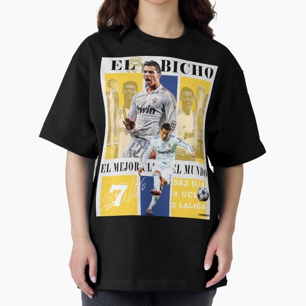 Cristiano Ronaldo Real Madrid Wall Art Oversized T-Shirt Feel the Roar of Match Day Hype around FIFA World Cup 2026, Messi, CR7 and Mbappe, Spain, Worldwide Fan Energy, Dramatic Goals, Stadium Lights and Championship Celebrations; Perfect for