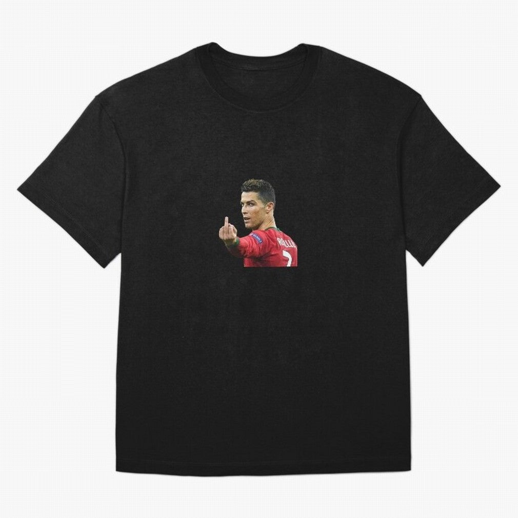 Cristiano ronaldo showing middle finger Oversized T-Shirt Feel International Energy from FIFA World Cup 2026 Inspired by Mbappe, Spain Energy, Soccer Culture, Superstar Moments, National Team Dreams and Competitive Fire; Great for Watch Parties,