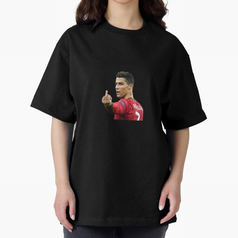 Cristiano ronaldo showing middle finger Oversized T-Shirt Feel International Energy from FIFA World Cup 2026 Inspired by Mbappe, Spain Energy, Soccer Culture, Superstar Moments, National Team Dreams and Competitive Fire; Great for Watch Parties,