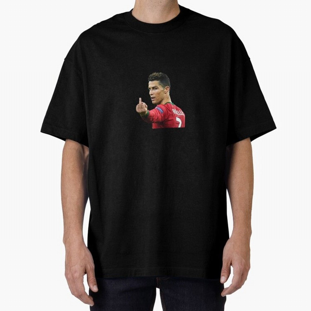 Cristiano ronaldo showing middle finger Oversized T-Shirt Feel International Energy from FIFA World Cup 2026 Inspired by Mbappe, Spain Energy, Soccer Culture, Superstar Moments, National Team Dreams and Competitive Fire; Great for Watch Parties,