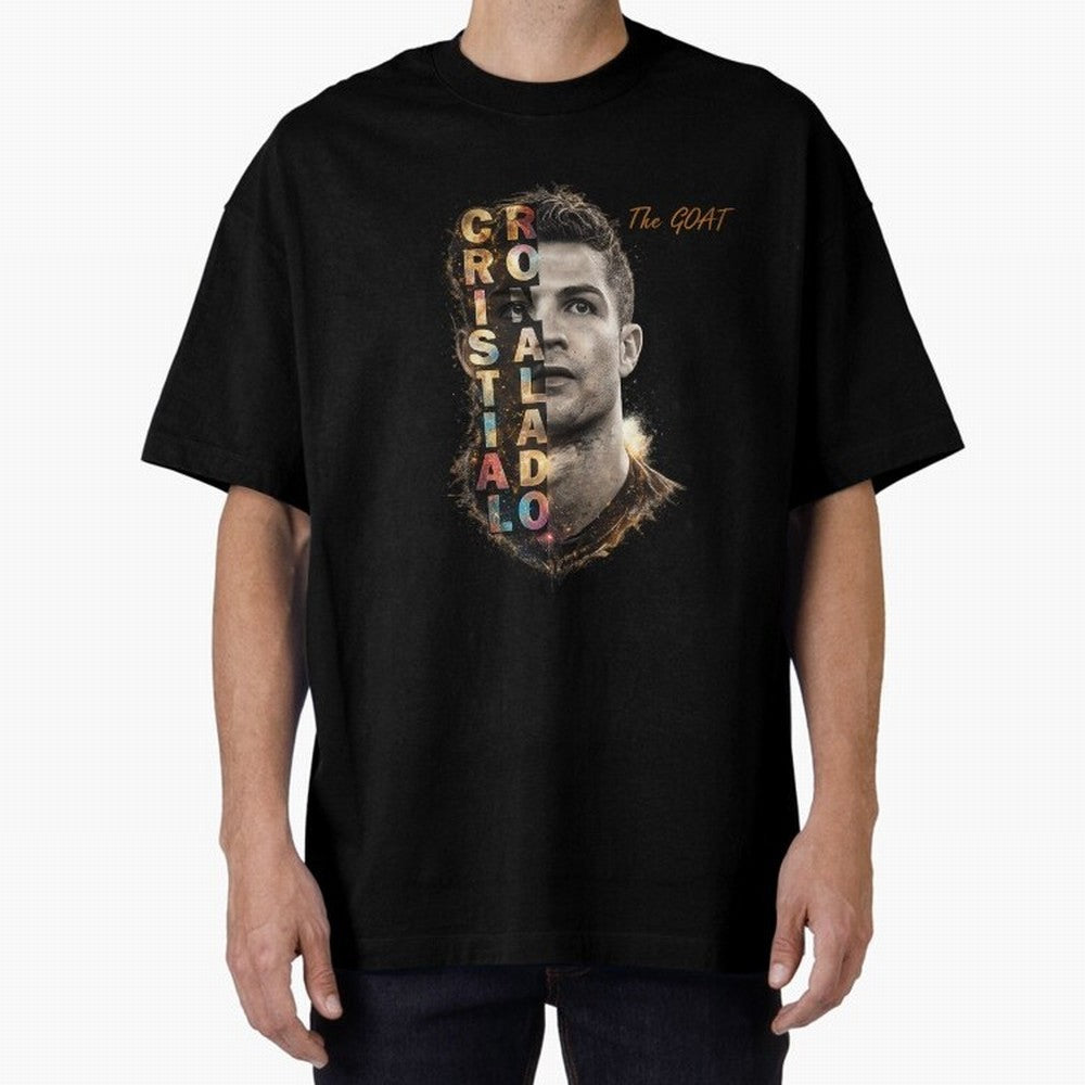 Cristiano Ronaldo Multicolor GOAT Oversized T-Shirt Celebrate Football Heritage in FIFA World Cup 2026 Group Stage for Fans of Cristiano Ronaldo, Haaland and CR7 and France, Bringing Championship Spirit, Famous Goals, Roaring Crowds and