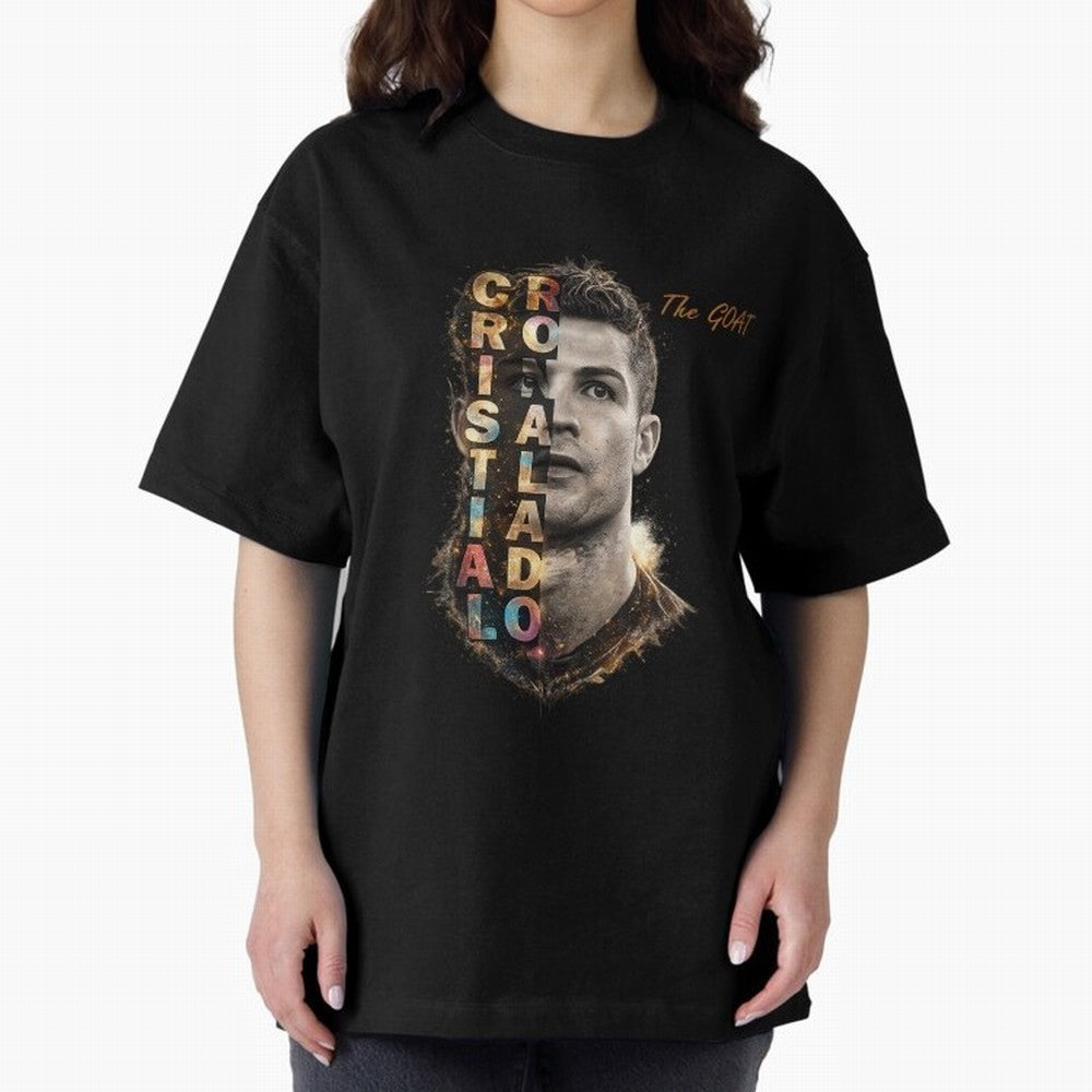 Cristiano Ronaldo Multicolor GOAT Oversized T-Shirt Celebrate Football Heritage in FIFA World Cup 2026 Group Stage for Fans of Cristiano Ronaldo, Haaland and CR7 and France, Bringing Championship Spirit, Famous Goals, Roaring Crowds and