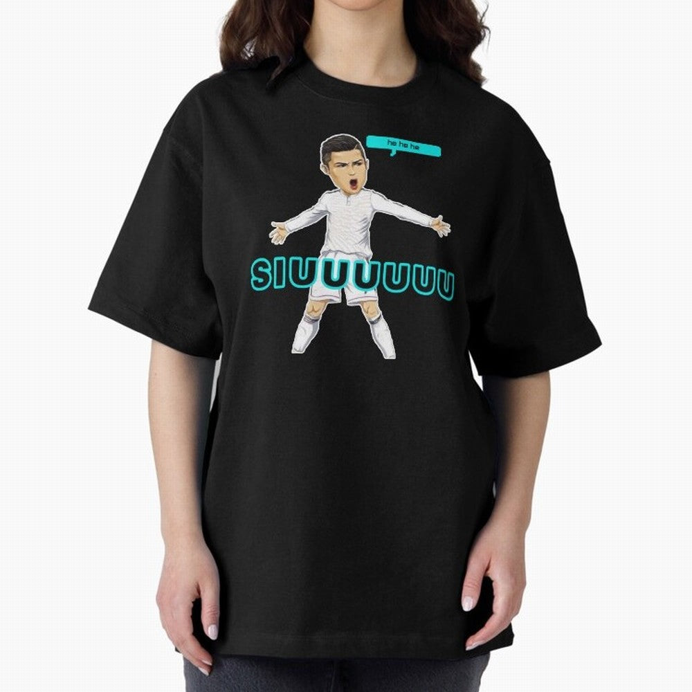 Hehehe siuuu Oversized T-Shirt Show Your Love for Global Football Passion for FIFA World Cup 2026, Built around CR7 and Messi, Portugal, Sports Nostalgia, International Competition, Famous Players and Unforgettable Victories; Ideal for Passionate