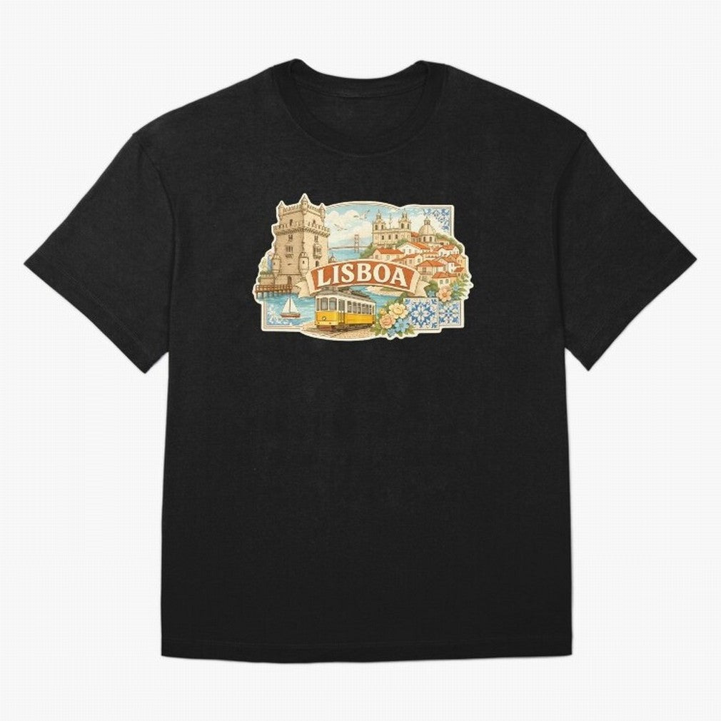 Vintage Tram Lisbon Illustration Oversized T-Shirt Share the Excitement of FIFA World Cup 2026 USA Canada Mexico Spirit, Centered on Spain, Cristiano Ronaldo, Haaland and CR7, Stadium Memories, Football Loyalty, International Chants and