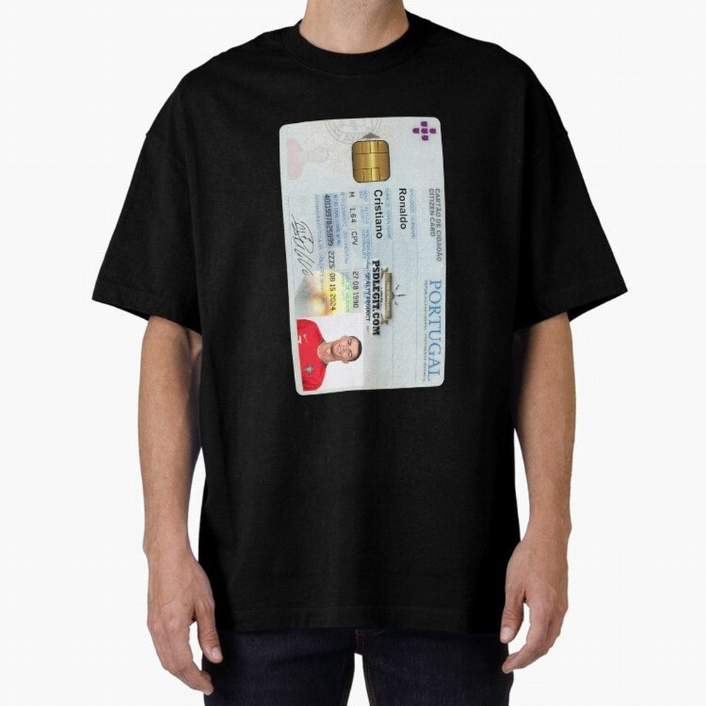 Cristiano Ronaldo CARD ID Oversized T-Shirt Back Your Heroes with FIFA World Cup 2026 Inspired by Messi, CR7 and Mbappe, Portugal, Spain and Germany Energy, Global Supporter Spirit, Legendary Goals, National Colors and Tournament Celebration; Great