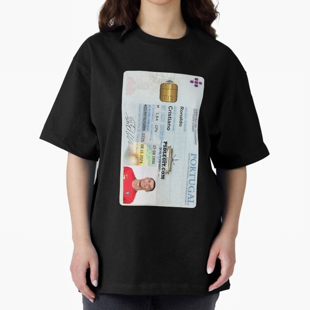 Cristiano Ronaldo CARD ID Oversized T-Shirt Back Your Heroes with FIFA World Cup 2026 Inspired by Messi, CR7 and Mbappe, Portugal, Spain and Germany Energy, Global Supporter Spirit, Legendary Goals, National Colors and Tournament Celebration; Great