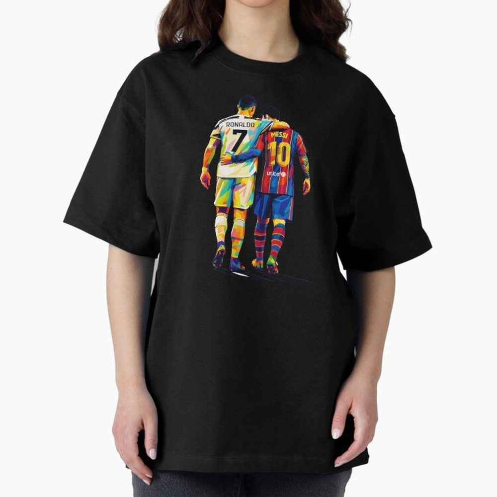 Cristiano Ronaldo And Messi Wpap Art Oversized T-Shirt Fuel Global Football Passion for FIFA World Cup 2026, Capturing CR7 and Messi, Spain, Football History, Final Match Energy, Crowd Noise and Once in a Lifetime Moments; Built for Supporters