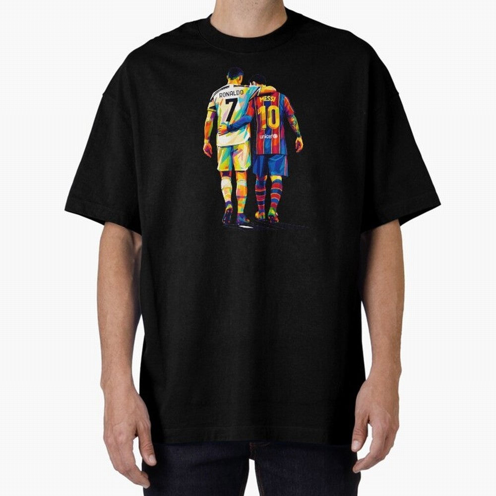 Cristiano Ronaldo And Messi Wpap Art Oversized T-Shirt Fuel Global Football Passion for FIFA World Cup 2026, Capturing CR7 and Messi, Spain, Football History, Final Match Energy, Crowd Noise and Once in a Lifetime Moments; Built for Supporters