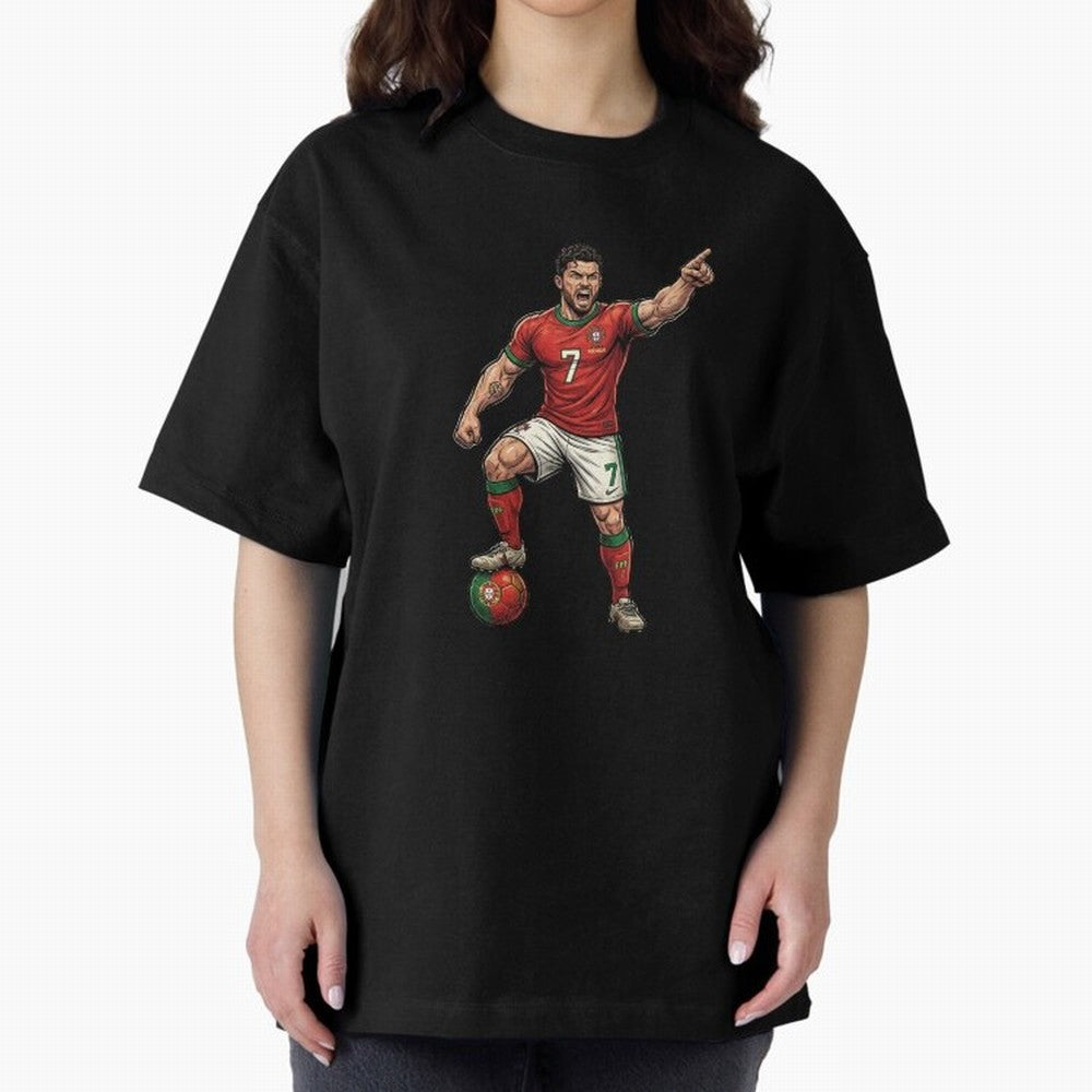 The ultimate soccer player | anime style Oversized T-Shirt Celebrate the FIFA World Cup 2026 Group Stage Journey through CR7 Highlights, Portugal, Spain and Germany Pride, Match Day Excitement, Supporter Culture, Golden Goals and Global Football