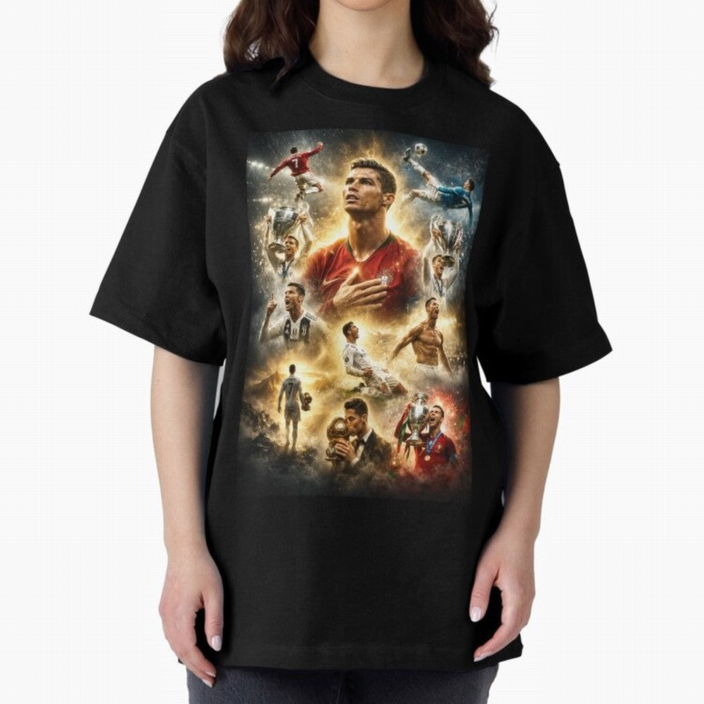 Cristiano Ronaldo Oversized T-Shirt Celebrate Rivalries and Pride in FIFA World Cup 2026 USA Canada Mexico Spirit, Celebrating Spain, Haaland and Mbappe, Classic Soccer Heritage, Championship Pressure, Fan Loyalty and International Pride; Created