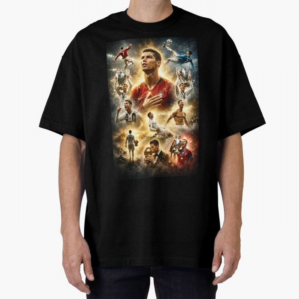 Cristiano Ronaldo Oversized T-Shirt Celebrate Rivalries and Pride in FIFA World Cup 2026 USA Canada Mexico Spirit, Celebrating Spain, Haaland and Mbappe, Classic Soccer Heritage, Championship Pressure, Fan Loyalty and International Pride; Created