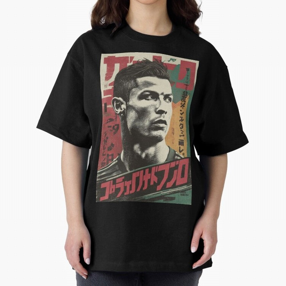 Cristiano Vintage Warned Japanese Poster Oversized T-Shirt Get Ready for the FIFA World Cup 2026 USA Canada Mexico Journey through Cristiano Ronaldo, Haaland and CR7 Highlights, Spain Pride, Classic Soccer Heritage, Championship Pressure, Fan