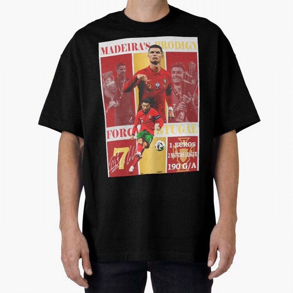 Cristiano Ronaldo Portugal Poster - Madeira's Prodigy CR7 Fan Art Print Oversized T-Shirt Show Passion for the Stars of Global Football Passion for FIFA World Cup 2026 Group Stage, Featuring Neymar, Argentina, France and Brazil, Worldwide Fan