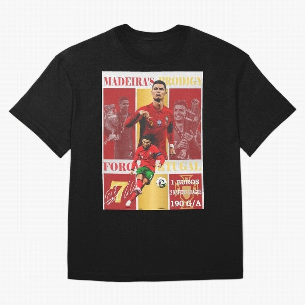 Cristiano Ronaldo Portugal Poster - Madeira's Prodigy CR7 Fan Art Print Oversized T-Shirt Show Passion for the Stars of Global Football Passion for FIFA World Cup 2026 Group Stage, Featuring Neymar, Argentina, France and Brazil, Worldwide Fan