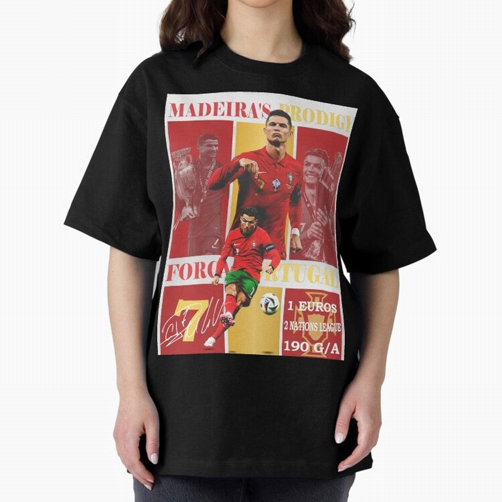 Cristiano Ronaldo Portugal Poster - Madeira's Prodigy CR7 Fan Art Print Oversized T-Shirt Show Passion for the Stars of Global Football Passion for FIFA World Cup 2026 Group Stage, Featuring Neymar, Argentina, France and Brazil, Worldwide Fan