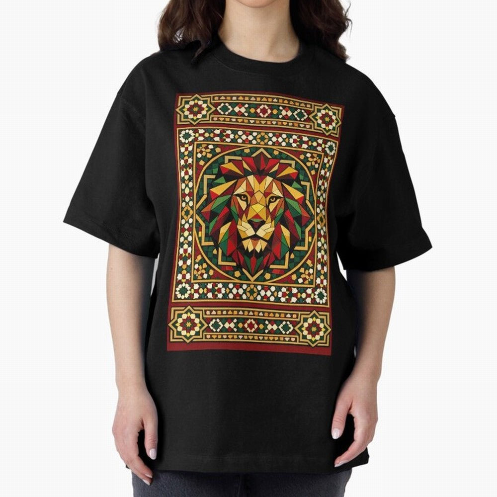 Portuguese Geometric Lion Portrait Oversized T-Shirt Step into FIFA World Cup 2026 for Fans of Messi, CR7 and Mbappe and Argentina, Bringing Tournament Hype, Historic Matchups, Family Viewing Parties and Global Sports Pride; Perfect for People Who