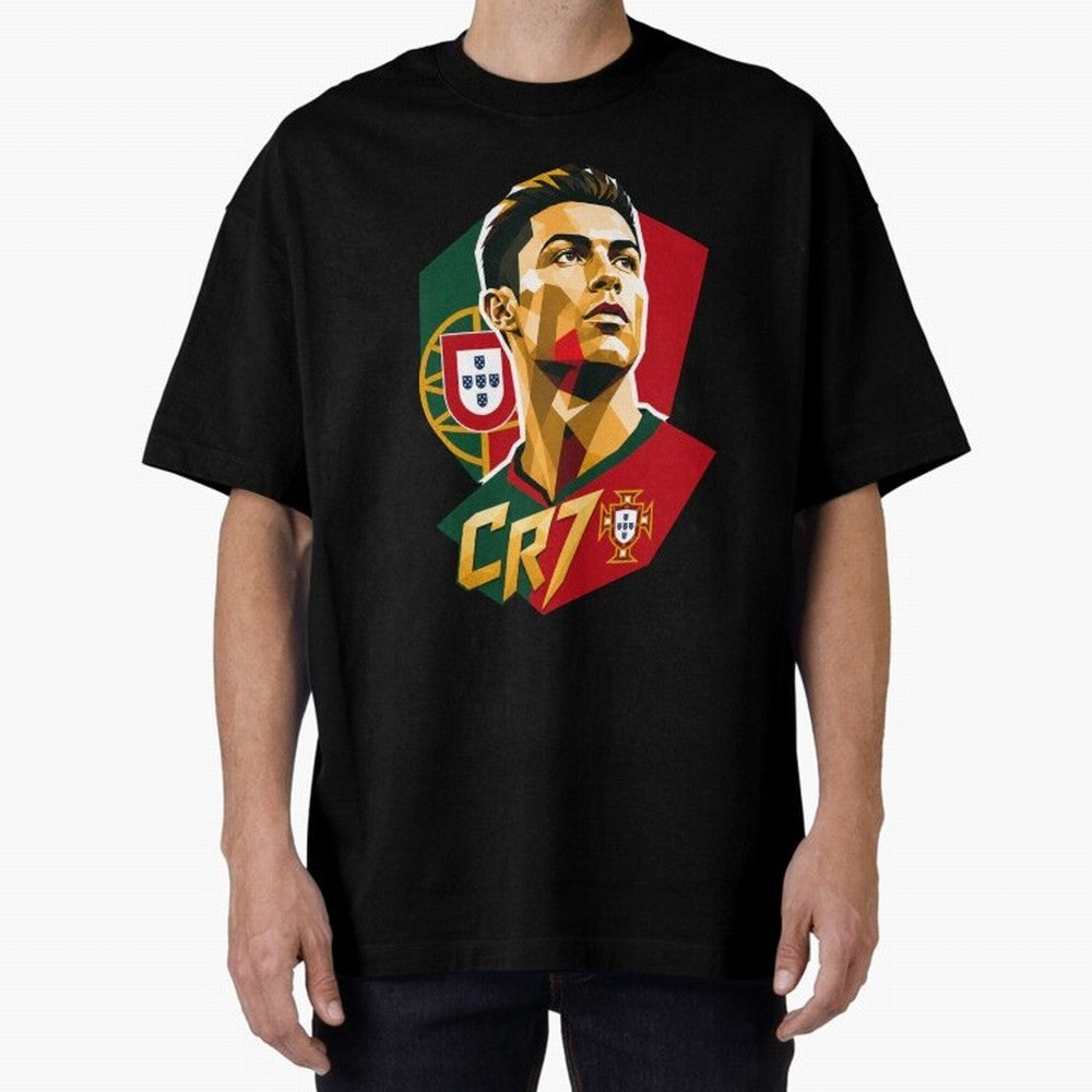 CR7 Art Print Oversized T-Shirt Celebrate Soccer Greatness during Global Football Passion for FIFA World Cup 2026 USA Canada Mexico, Inspired by Cristiano Ronaldo, Haaland and CR7, England and Germany, Worldwide Fan Energy, Dramatic Goals, Stadium