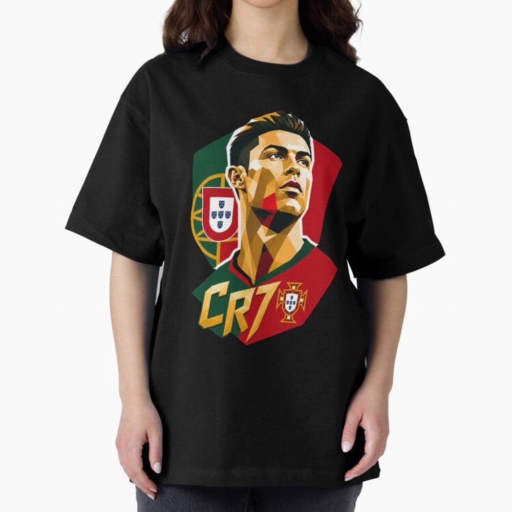 CR7 Art Print Oversized T-Shirt Celebrate Soccer Greatness during Global Football Passion for FIFA World Cup 2026 USA Canada Mexico, Inspired by Cristiano Ronaldo, Haaland and CR7, England and Germany, Worldwide Fan Energy, Dramatic Goals, Stadium