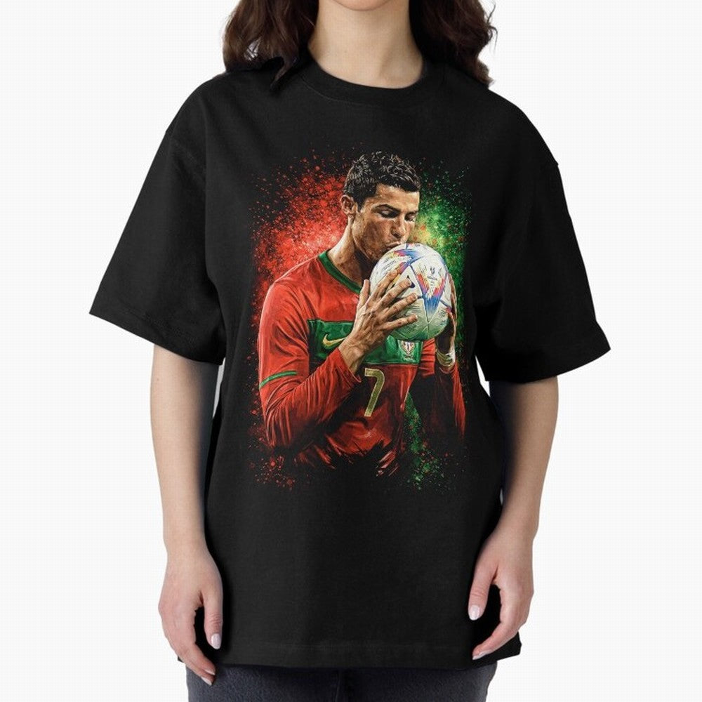 Cristiano Ronaldo Football Legend Oversized T-Shirt Bring Trophy Dreams to FIFA World Cup 2026 Spirit, Filled with Spain and Netherlands, Cristiano Ronaldo, Classic Soccer Heritage, Championship Pressure, Fan Loyalty and International Pride; Made