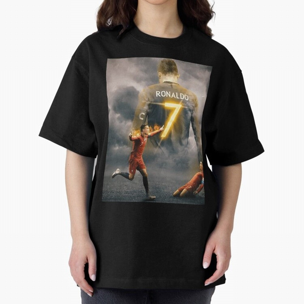 Aesthetic Ronaldo Poster Oversized T-Shirt Share FIFA World Cup 2026 Group Stage Spirit, Highlighting Portugal, Spain and Germany, Neymar, Global Supporter Spirit, Legendary Goals, National Colors and Tournament Celebration; Created for Match Day