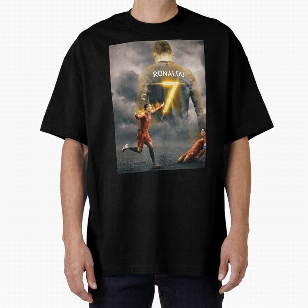 Aesthetic Ronaldo Poster Oversized T-Shirt Share FIFA World Cup 2026 Group Stage Spirit, Highlighting Portugal, Spain and Germany, Neymar, Global Supporter Spirit, Legendary Goals, National Colors and Tournament Celebration; Created for Match Day