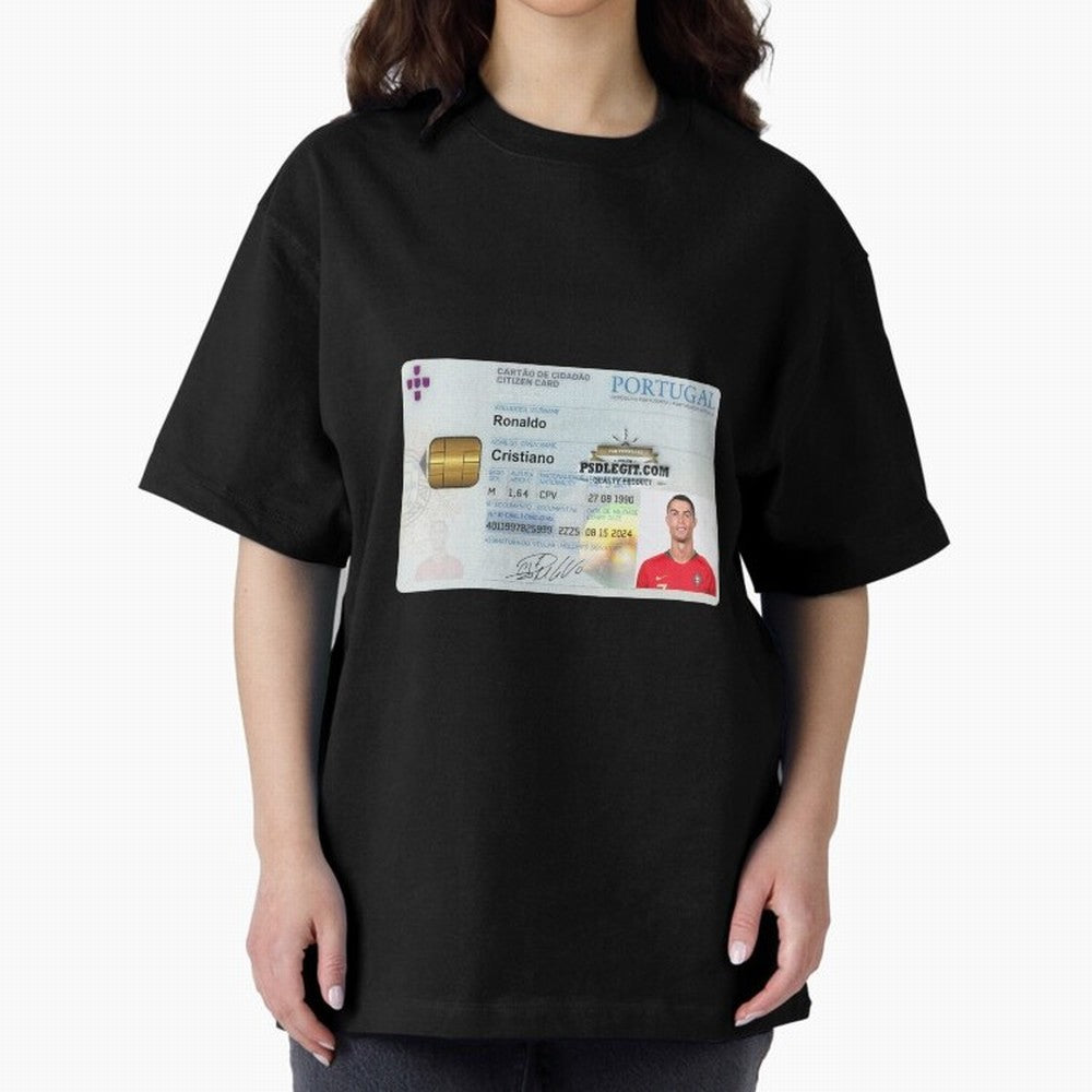 Cristiano Ronaldo CARD ID Oversized T-Shirt Show Fan Pride Across FIFA World Cup 2026 for Fans of Haaland and Mbappe and England and Germany, Bringing Worldwide Fan Energy, Dramatic Goals, Stadium Lights and Championship Celebrations; Perfect for