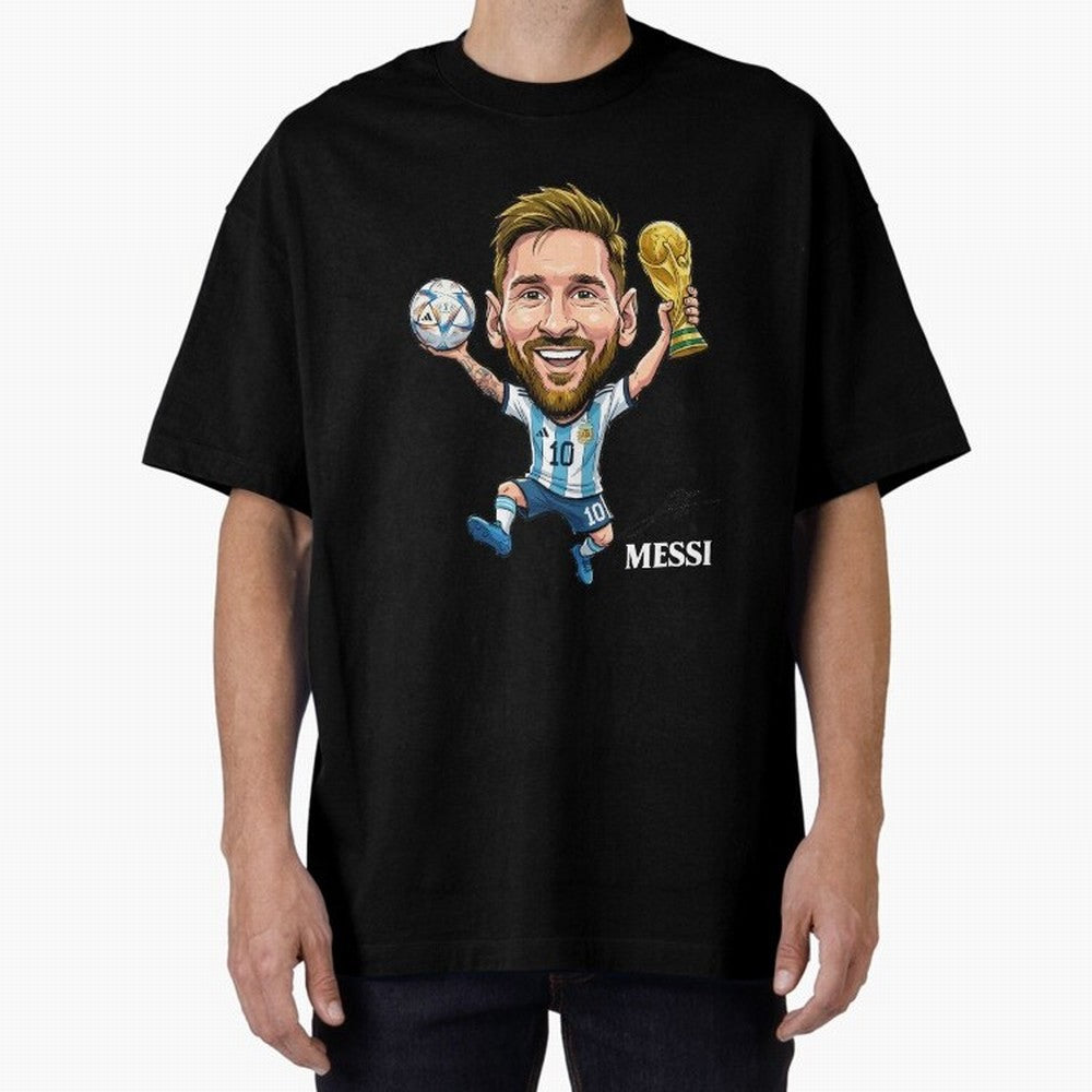 Messi Campion Oversized T-Shirt Stand with Match Day Hype around FIFA World Cup 2026, Messi, CR7 and Mbappe, Brazil, Portugal and Argentina, Match Day Excitement, Supporter Culture, Golden Goals and Global Football Passion; Created for Match Day