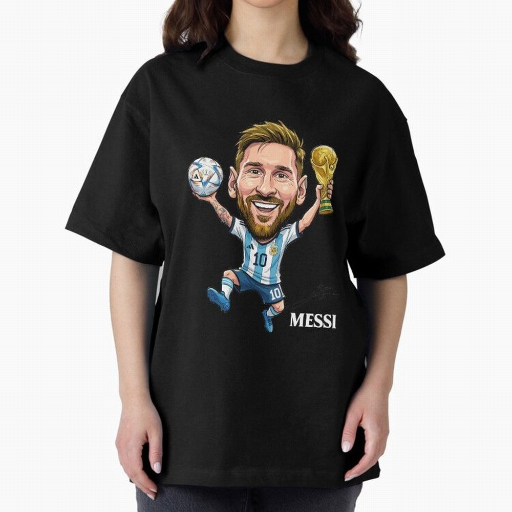 Messi Campion Oversized T-Shirt Stand with Match Day Hype around FIFA World Cup 2026, Messi, CR7 and Mbappe, Brazil, Portugal and Argentina, Match Day Excitement, Supporter Culture, Golden Goals and Global Football Passion; Created for Match Day
