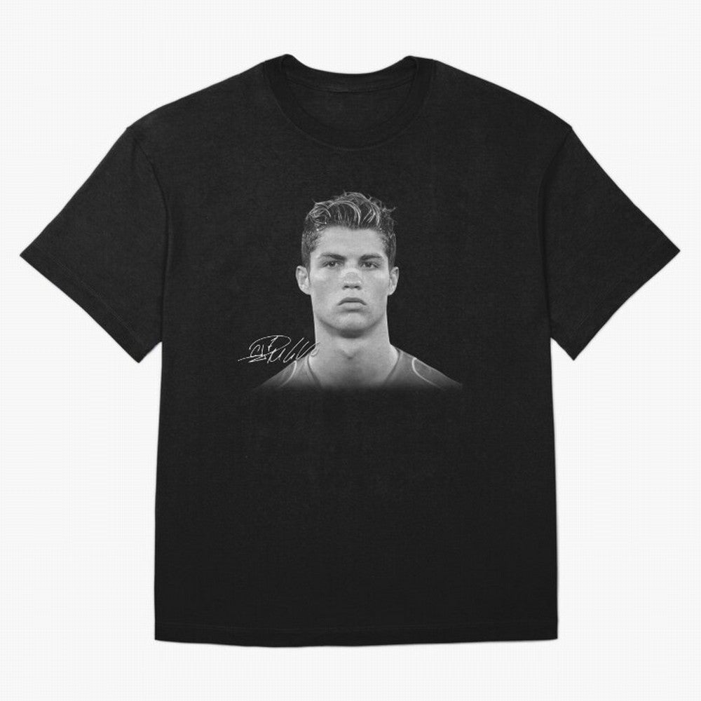 Cristiano Ronaldo T-Shirt Big Face Young Ronaldo - Black and White Oversized T-Shirt Show Match Day Excitement for the FIFA World Cup 2026 Journey through Messi, Neymar and Mbappe Highlights, France and Portugal Pride, Fan Favorite Moments,
