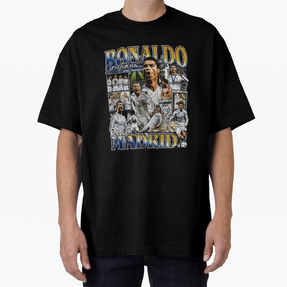 Cristiano Ronaldo Real Vintage Bootleg Oversized T-Shirt Show Your Stadium Side during Global Football Passion for FIFA World Cup 2026 USA Canada Mexico, Inspired by Mbappe and Neymar, Portugal, Goal Celebration Energy, Supporter Heritage, Football