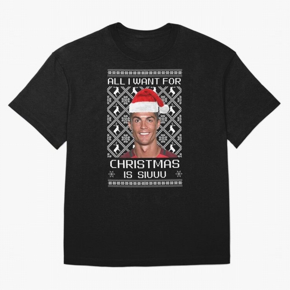 Cristiano Ronaldo Siuuu Christmas Oversized T-Shirt Support Iconic Players in FIFA World Cup 2026 Group Stage for Fans of Cristiano Ronaldo, Haaland and CR7 and Spain, Bringing Fan Favorite Moments, National Team Passion, Big Match Drama and Soccer