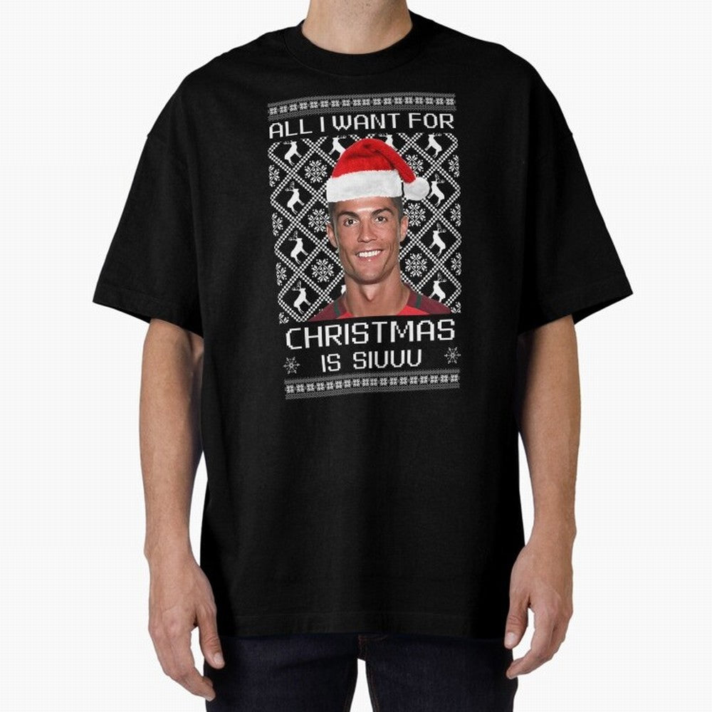 Cristiano Ronaldo Siuuu Christmas Oversized T-Shirt Support Iconic Players in FIFA World Cup 2026 Group Stage for Fans of Cristiano Ronaldo, Haaland and CR7 and Spain, Bringing Fan Favorite Moments, National Team Passion, Big Match Drama and Soccer
