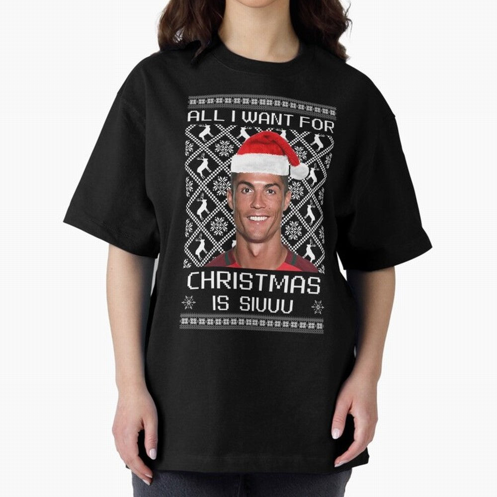 Cristiano Ronaldo Siuuu Christmas Oversized T-Shirt Support Iconic Players in FIFA World Cup 2026 Group Stage for Fans of Cristiano Ronaldo, Haaland and CR7 and Spain, Bringing Fan Favorite Moments, National Team Passion, Big Match Drama and Soccer
