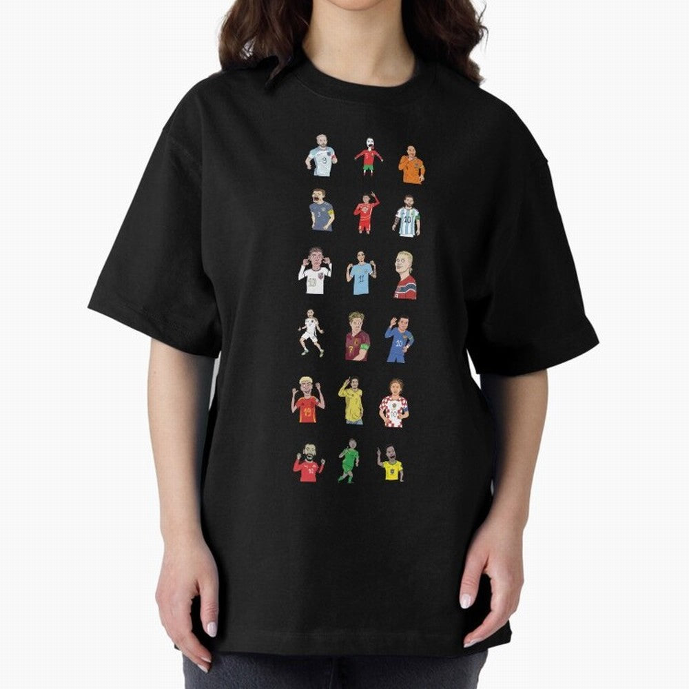 Badly Drawn Footballers Oversized T-Shirt Relive Legendary Nights from Match Day Hype around FIFA World Cup 2026 Group Stage, CR7 and Messi, Spain and Netherlands, Tournament Hype, Historic Matchups, Family Viewing Parties and Global Sports Pride;