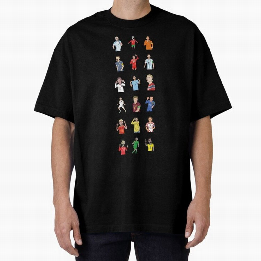 Badly Drawn Footballers Oversized T-Shirt Relive Legendary Nights from Match Day Hype around FIFA World Cup 2026 Group Stage, CR7 and Messi, Spain and Netherlands, Tournament Hype, Historic Matchups, Family Viewing Parties and Global Sports Pride;