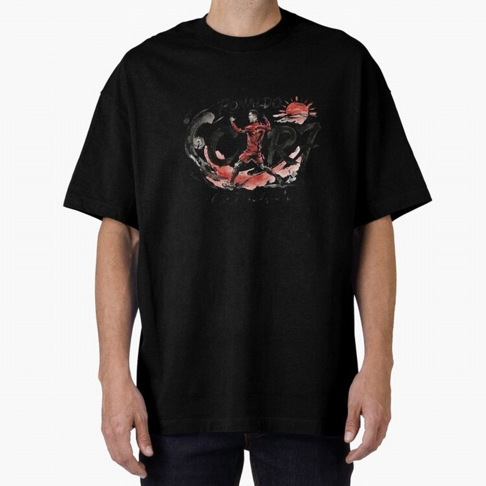 Cristiano Ronaldo CR7 Legend Japanese Ink Art Style Oversized T-Shirt Show Your Love for Global Football Passion for FIFA World Cup 2026 Group Stage, Inspired by CR7, Portugal, Spain and Germany, Fan Favorite Moments, National Team Passion, Big